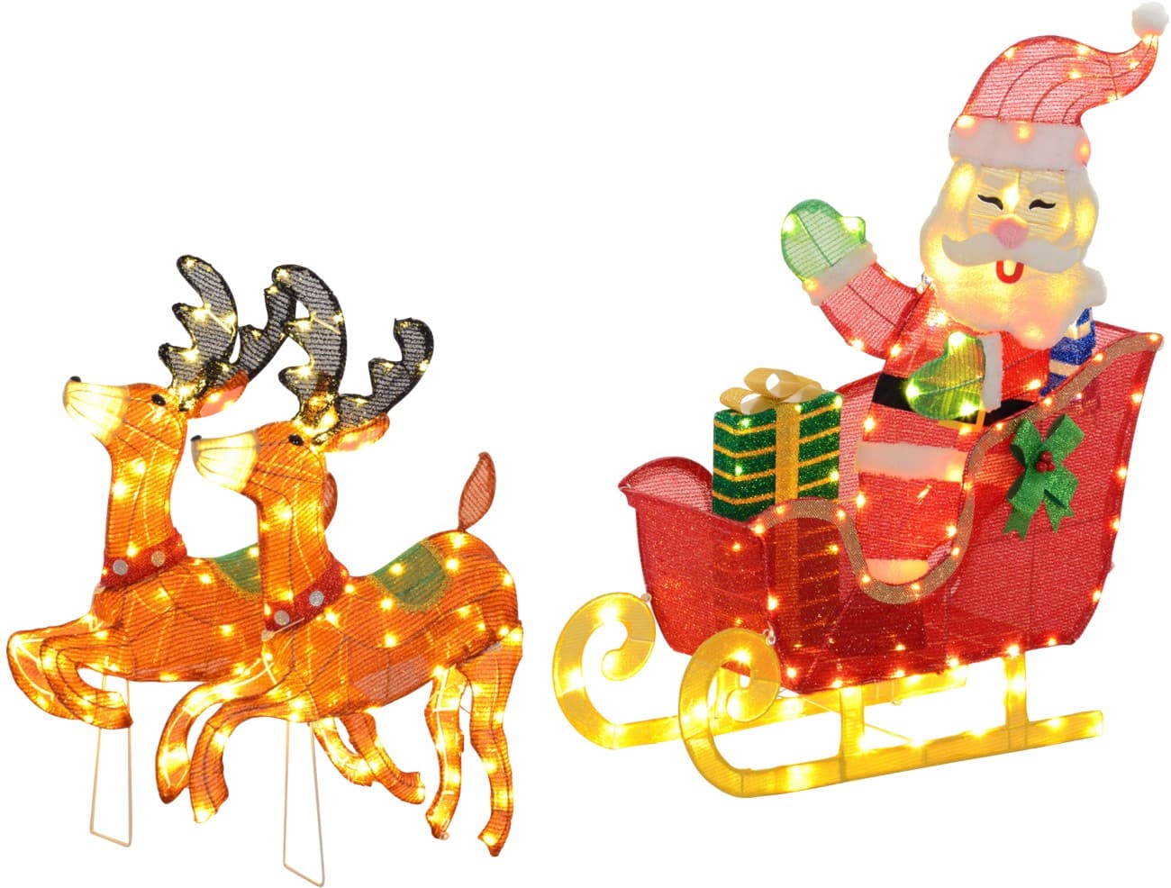 OutSunny LED Verlichte decoratie Kerstslee met rendieren 99 cm