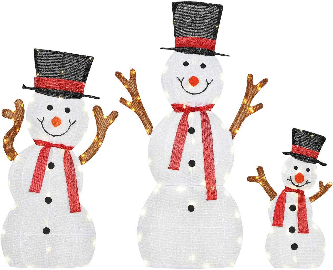 OutSunny LED Verlichte decoratie Sneeuwpopfamilie Buiten 91,5 cm
