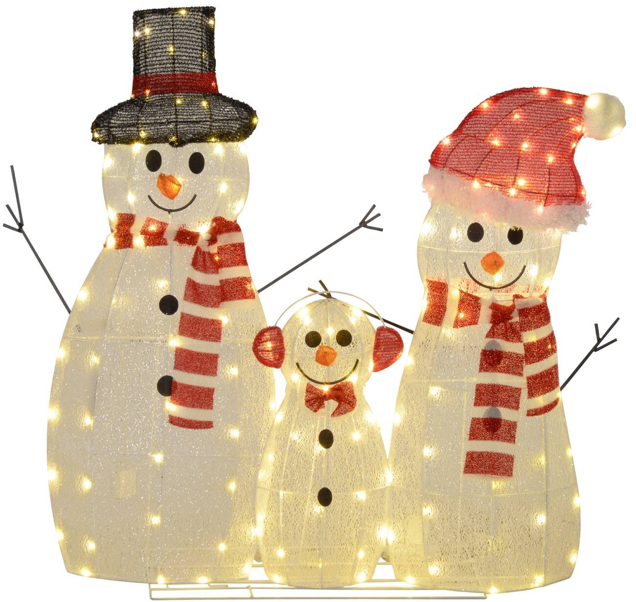 OutSunny LED Verlichte decoratie Sneeuwpopfamilie Wit 93 cm