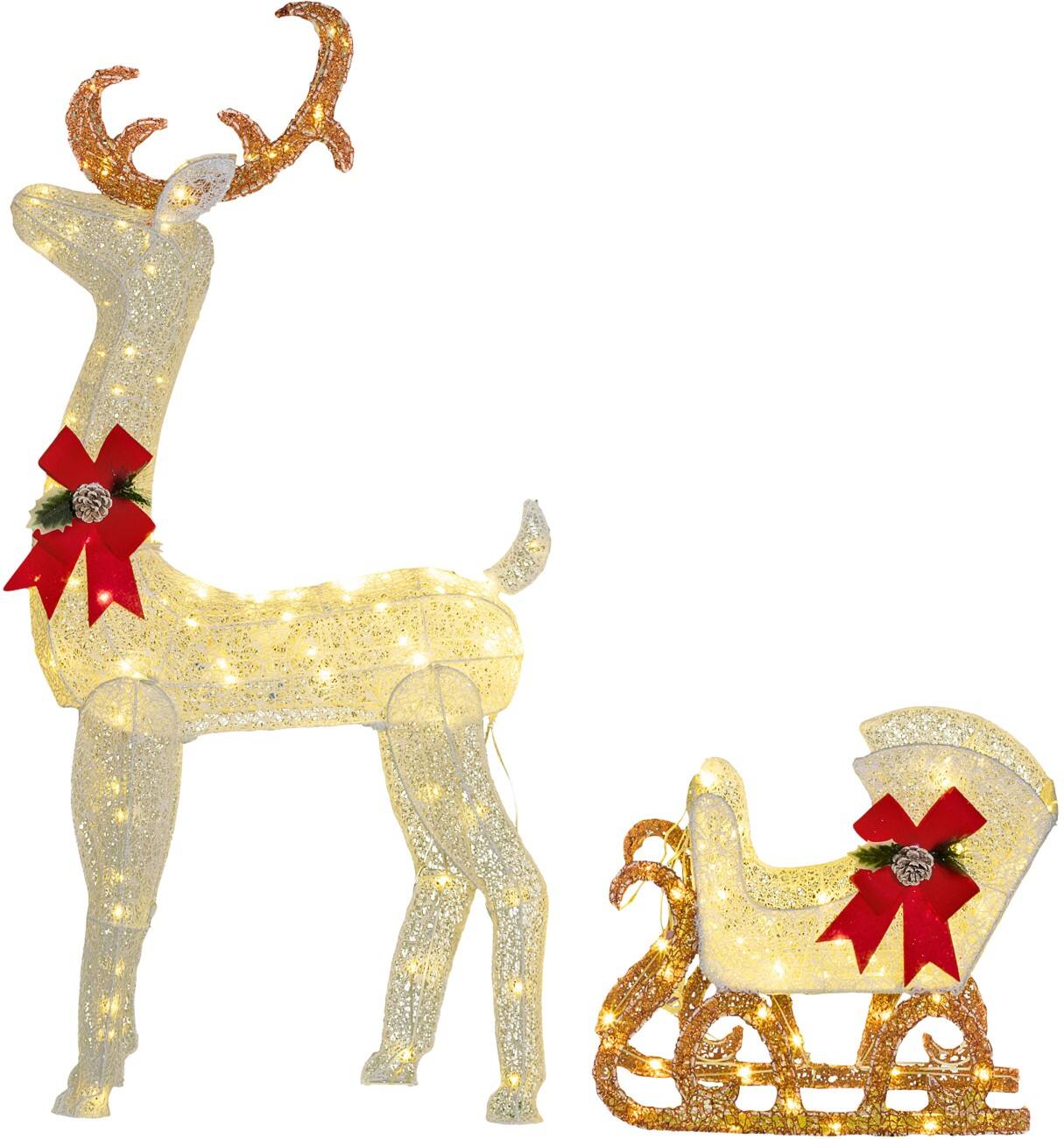 OutSunny LED Verlichte decoratie Rendier en slee Wit 50 cm