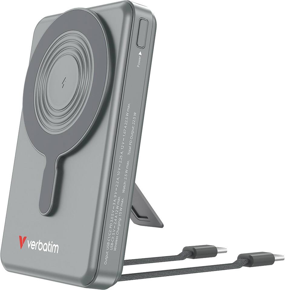 Verbatim Charge 'n Go 10000mAh Magnetisch Draadloos Powerbank USB-C PD3.0 QC3.0 52W Grijs 32272