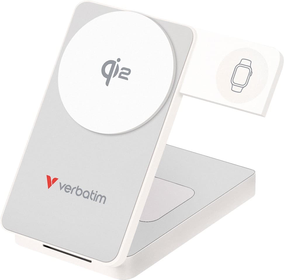 Verbatim Charge 'n Go Qi2 10000mAh 3-in-1 Magnetisch Draadloos Powerbank USB-C PD3.0 30W Wit 32296