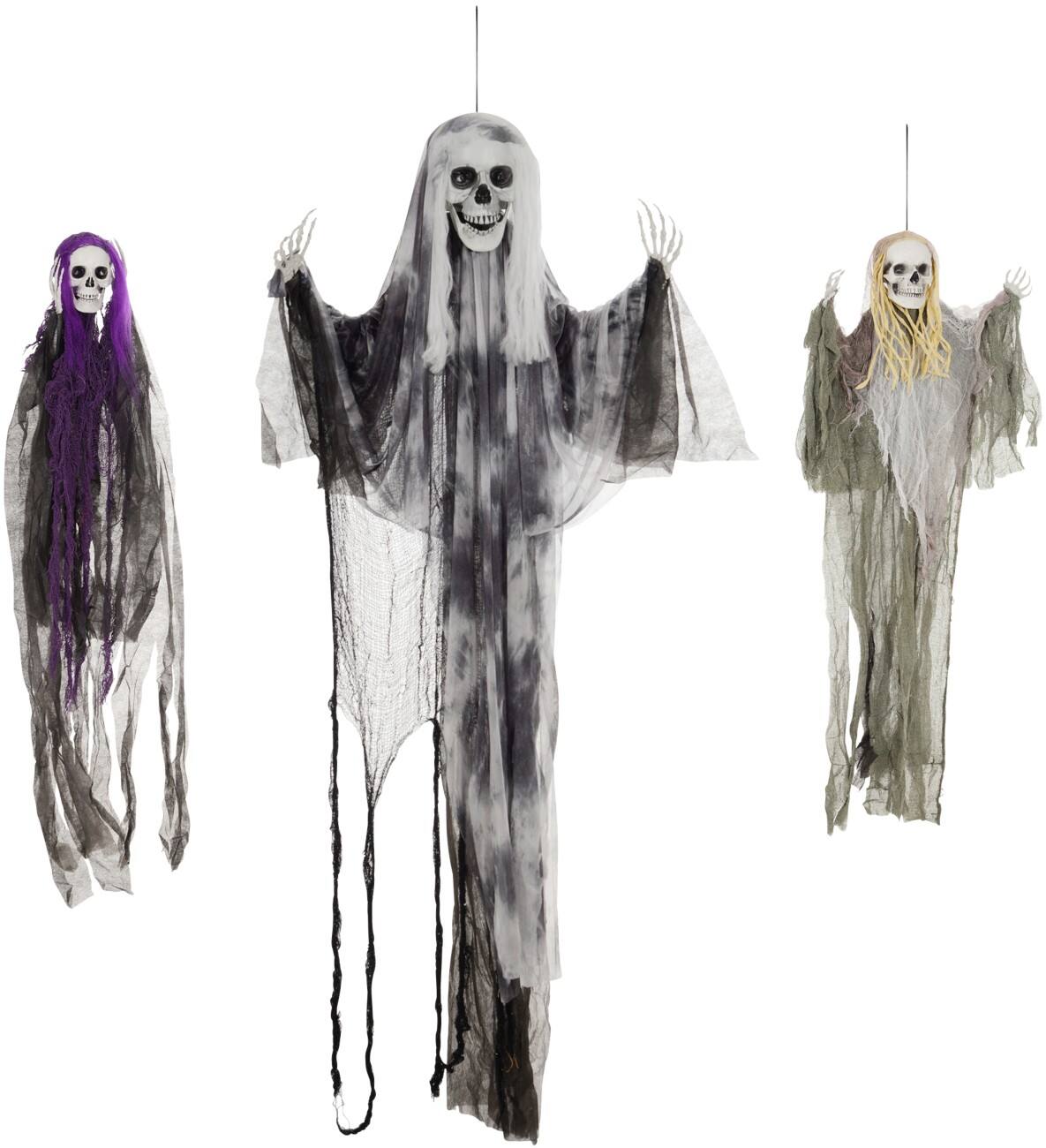 HOMCOM Skeletgeest Halloween-versiering Polyester, Staal Multikleur 60 (L) x 17 (B) x 200 (H) cm 3 Stuks