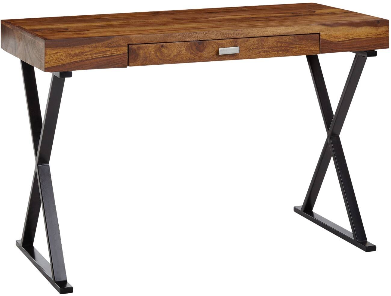 WOHNLING Bureau Rechthoekig Bruin Indisch palissander Kruis voet 1 Lade 1,200 (B) x 550 (D) x 780 (H) mm Massieve Indische palissander