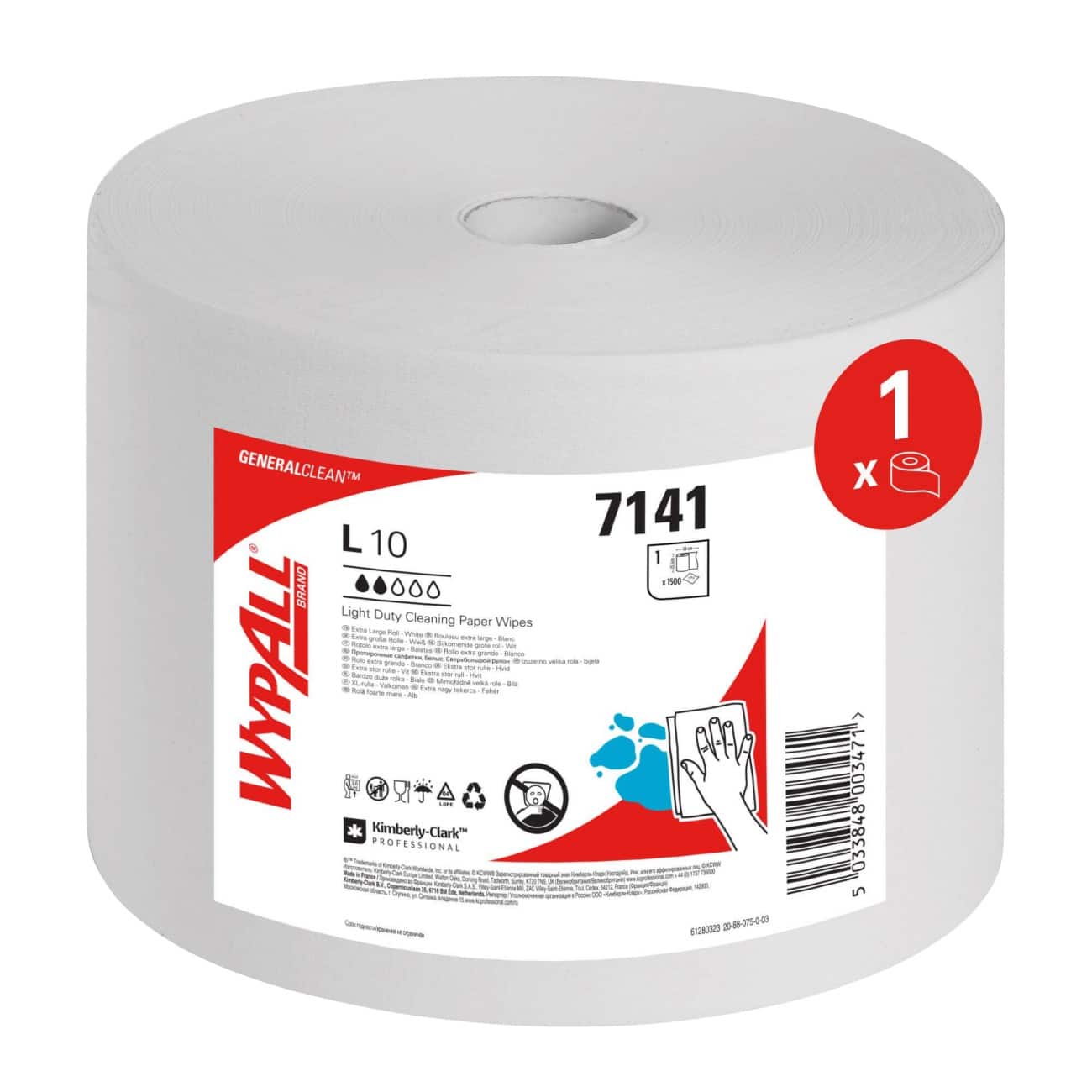 WypAll L10 General Clean Light Duty Doekjes 7141 Grote rol Poetspapier 1 Rol van 1500 witte papieren doekjes