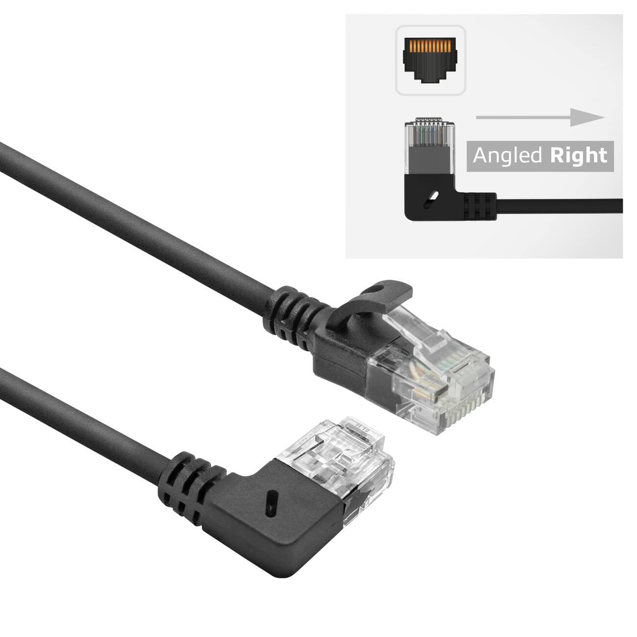 ACT Slimline Netwerkkabel U/UTP CAT6A LSZH RJ45 Haaks omhoog naar recht 0,5 m Zwart