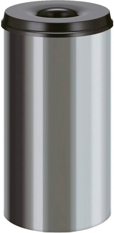 V-PART Brandveilige prullenbak 50 L Zilver, zwart RVS (Roestvrij staal)