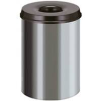 V-PART Brandveilige prullenbak 30 L Zilver, zwart RVS (Roestvrij staal)