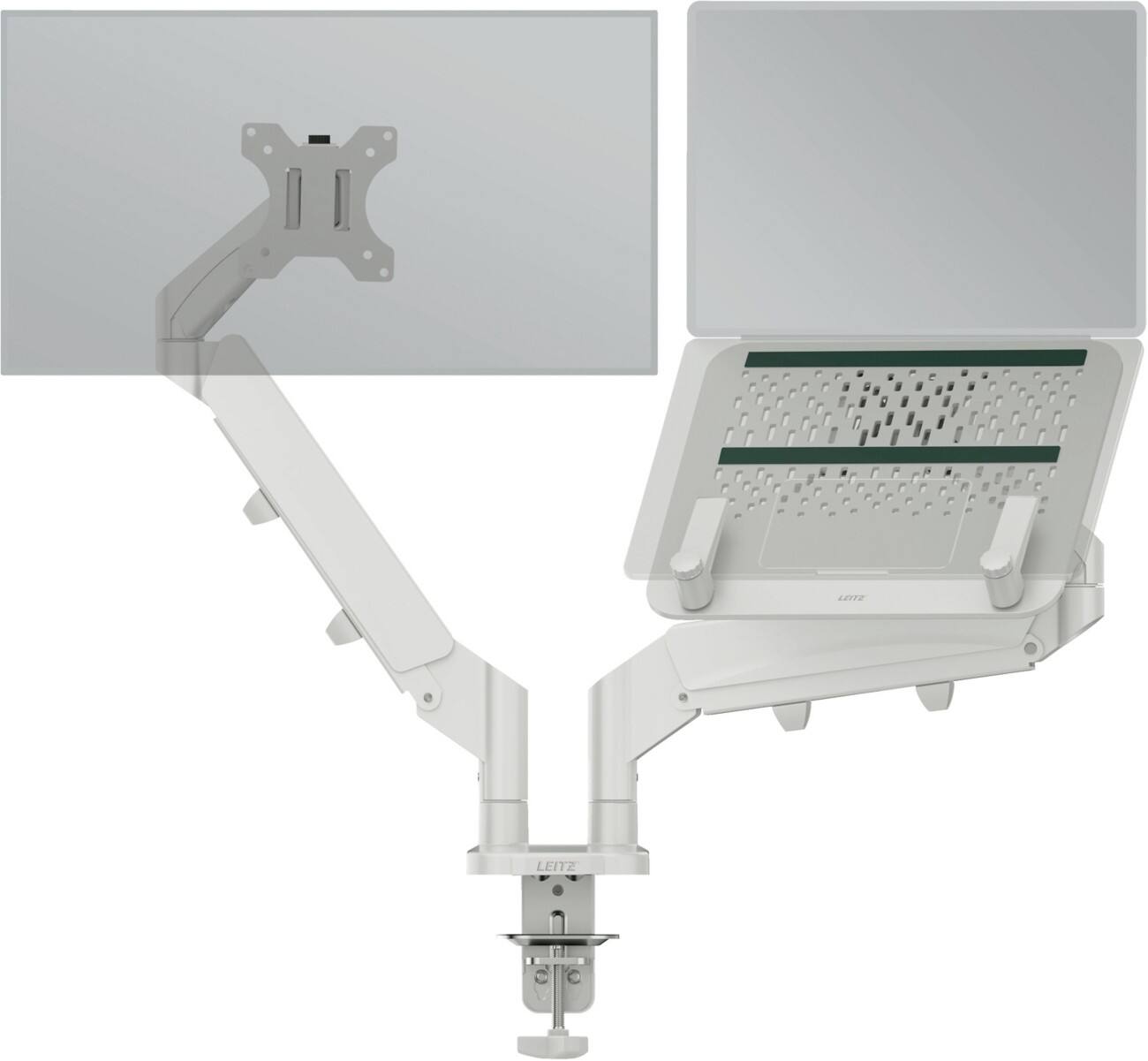 Leitz Ergo Ruimtebesparend dubbele monitor- en laptoparm 6538 hoogteverstelbaar tot 32 inch/17 inch lichtgrijs