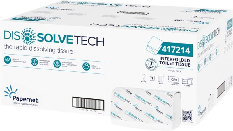 Papernet Dissolve Tech Toiletpapier 1-laags Wit 270 Stuks