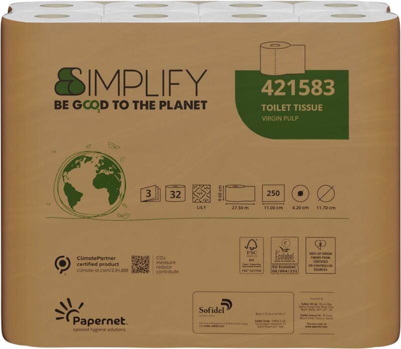 Papernet Simplify Toiletpapier 3-laags Wit 32 Stuks à 250 Vellen