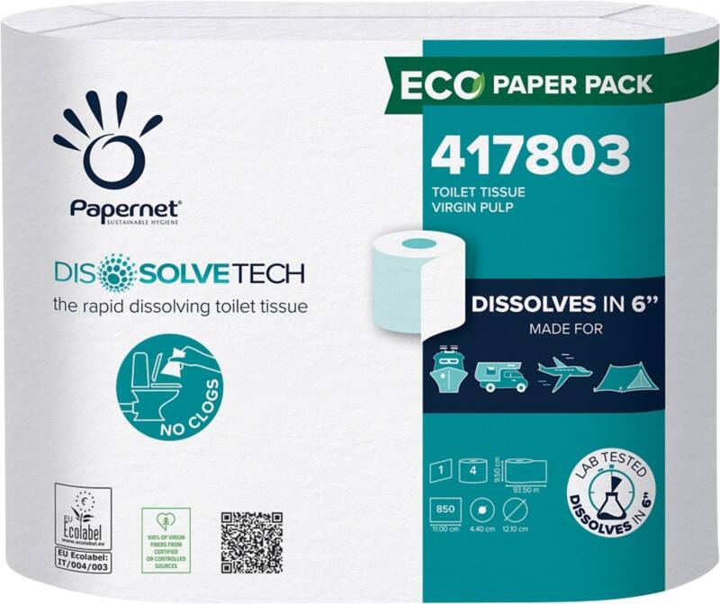 Papernet Dissolve Tech Toiletpapier 1-laags Wit 4 Stuks à 850 Vellen