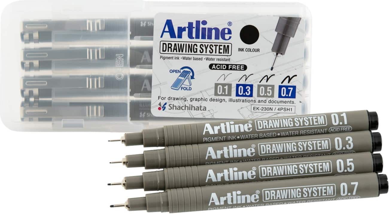 Artline Fineliner Viltstift Zwart 4 Stuks