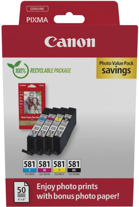 Canon 581 Origineel Inktcartridge Cyaan, Geel, Magenta, Zwart Pak van 4