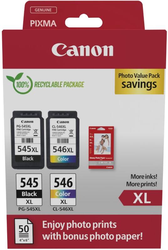 Canon 545, 546 Origineel Inktcartridge Cyaan, Geel, Magenta, Zwart Pak van 2