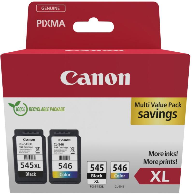 Canon 545, 546 Origineel Inktcartridge Cyaan, Geel, Magenta, Zwart Pak van 2