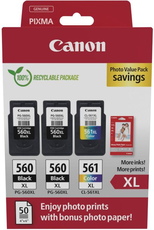 Canon 560, 561 Origineel Inktcartridge Cyaan, Geel, Magenta, Zwart Multipak van 3