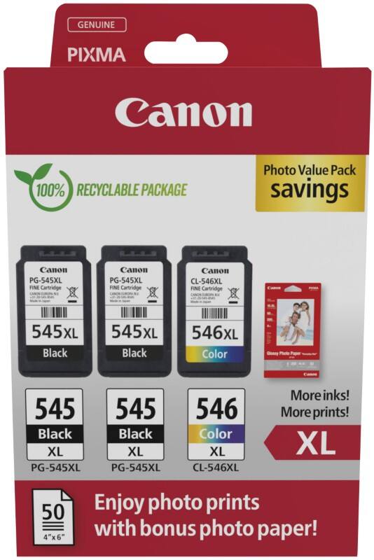 Canon 545, 546 Origineel Inktcartridge Cyaan, Geel, Magenta, Zwart Multipak van 3