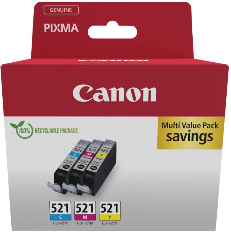 Canon 521 Origineel Inktcartridge Cyaan, Geel, Magenta Multipak van 3