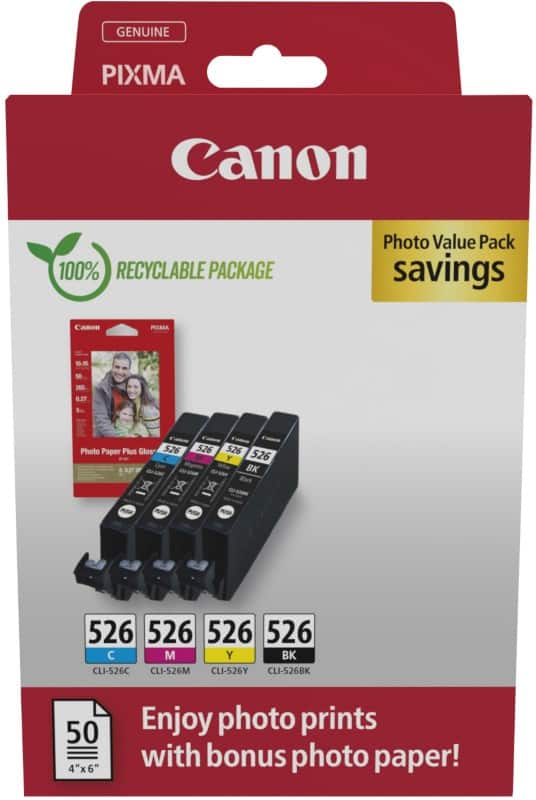 Canon 526 Origineel Inktcartridge Cyaan, Geel, Magenta, Zwart Multipak van 4
