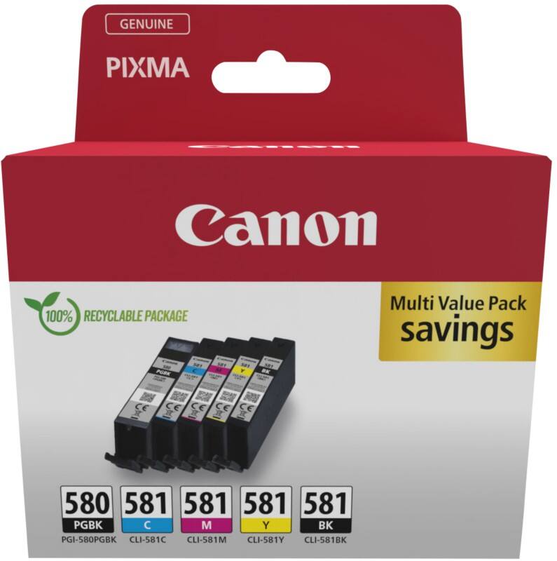 Canon 580, 581 Origineel Inktcartridge Cyaan, Geel, Magenta, Zwart Multipak van 5