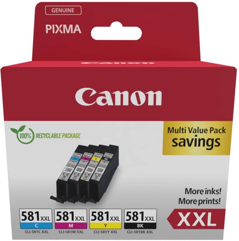 Canon CLI-581XX Inktcartridge 1998C007 Zwart, Cyaan, Magenta, Geel Multipak  4 Stuks