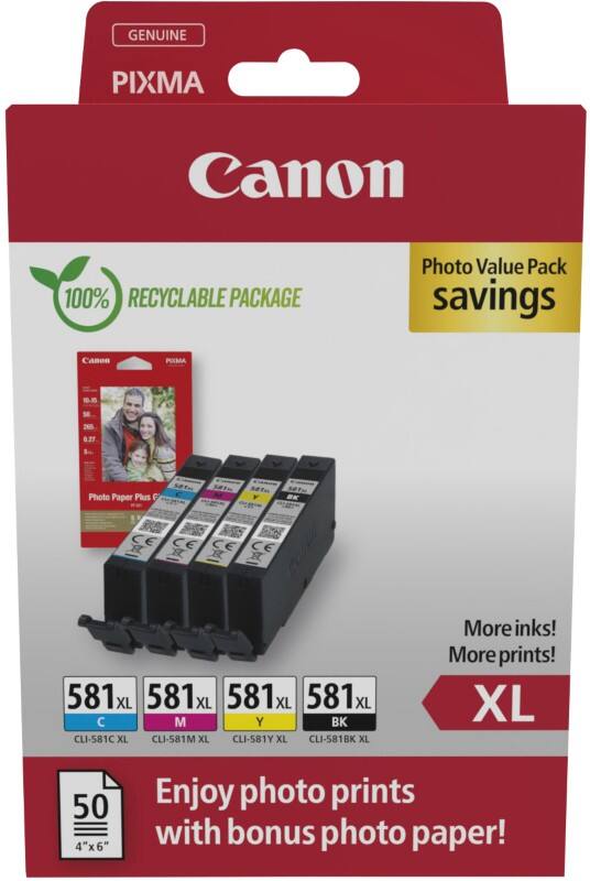 Canon CLI-581XL Originele Inktcartridge 2052C006 Zwart, cyaan, magenta, geel 4 Stuks Foto-inkt