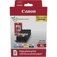 Canon CLI-551XL Inktcartridge 6443B008 Zwart, cyaan, magenta, geel Multipack met 4 Stuks Foto-inkt