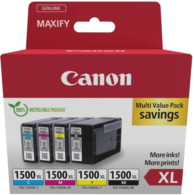 Canon PGI-1500XL Inktcartridge 9182B010 Zwart, cyaan, magenta, geel Multipack met 4 stuks