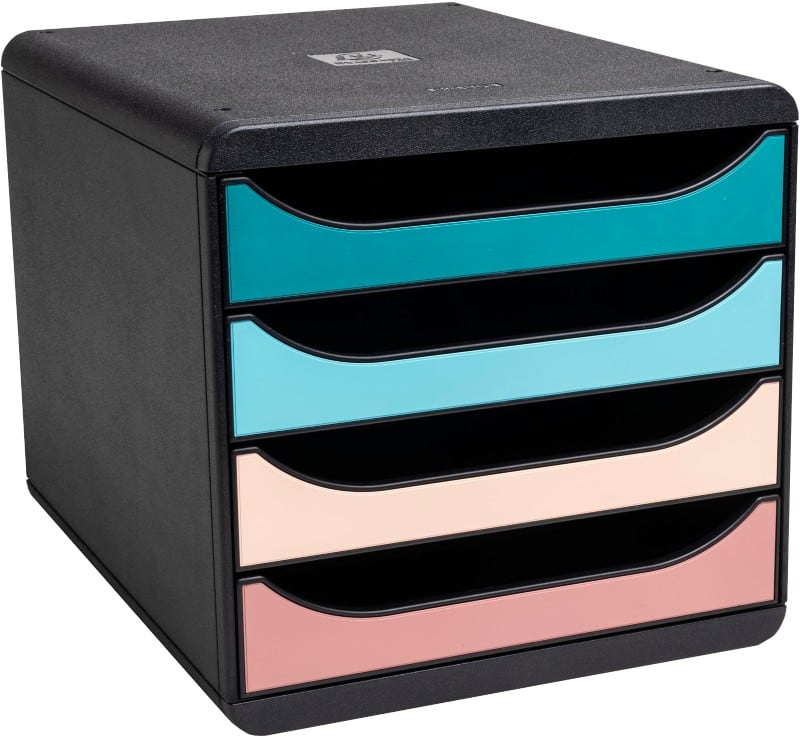 Exacompta Skandi Ladekastje PS (Polystyreen) Kleurenassortiment, zwart 4 Lades 27,8 x 34,7 x 26,7 cm