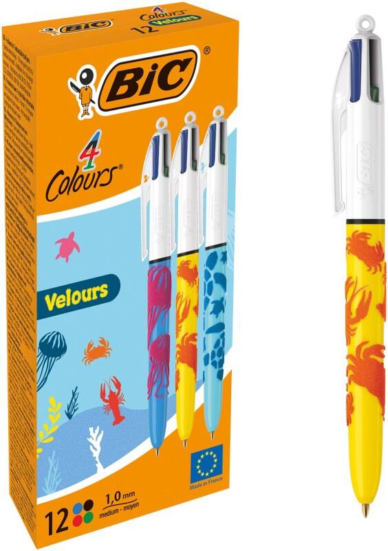 BIC 4 Colours Velours Balpen Multikleur 0.4 mm Medium Balpen Navulbaar 12 Stuks