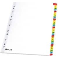 RAJA Mylar 1 tot 31 Tabbladen Kleurenassortiment 31 tabs Karton, papier, kunststof Rechthoekig 11 Gaten