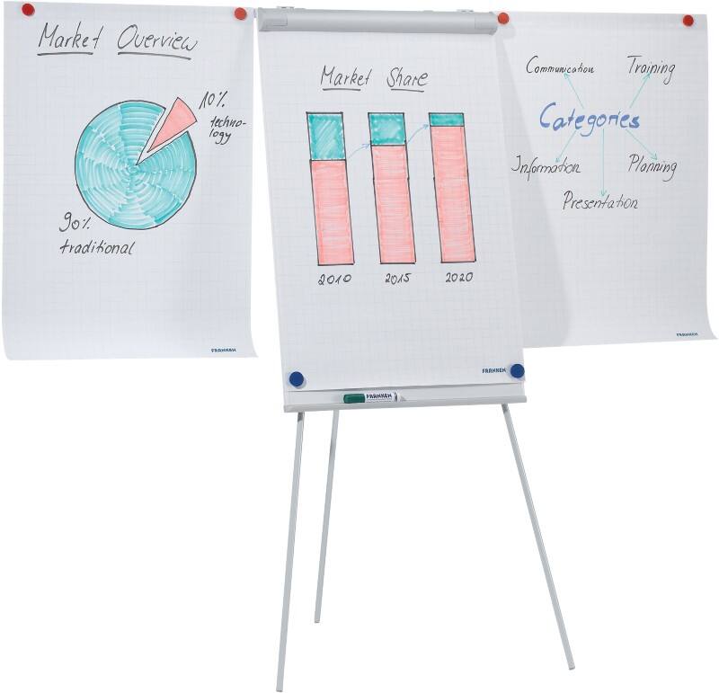 FRANKEN ECO Flipoverezel Vrijstaand Magnetisch F2100/N. Uitschuifbare armen Verstelbare hoogte 68 x 105 cm Statief Pennenbakje Lichtgrijs