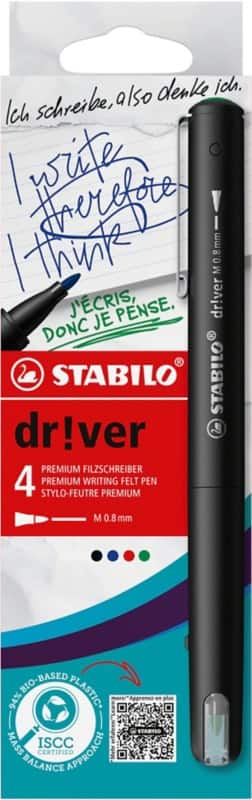 STABILO dr!ver Viltstift 0,8 mm Viltstift Multikleur EO1089/4-01 4 Stuks