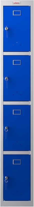 Phoenix Personal Lockers Staal Garderobekast 4 Deurs Sleutelslot 300 x 500 x 1,830 mm Blauw, Grijs