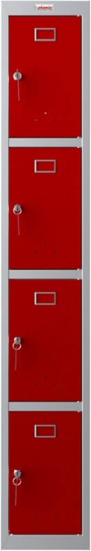 Phoenix Personal Lockers Staal Garderobekast 4 Deurs Sleutelslot 300 x 500 x 1,830 mm Grijs, Rood