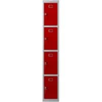 Phoenix Personal Lockers Staal Garderobekast 4 Deurs Sleutelslot 300 x 500 x 1,830 mm Grijs, Rood