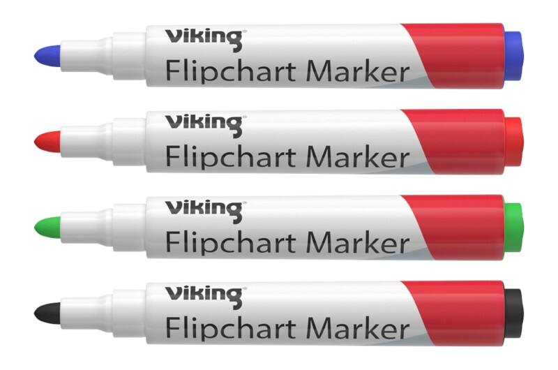 Viking Flipovermarker  Ronde punt 1 - 3 mm Kleurenassortiment 4 Stuks 