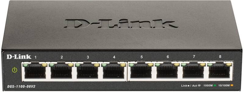 D-Link DGS-1100-08V2 Schakelaar Managed L2 Gigabit Ethernet (10/100/1000) Zwart