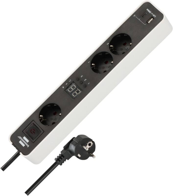 brennenstuhl Ecolor Stekkerdoos 3-voudig Met countdowntimer, 1 x USB-C, 1 x USB-A, 1,5 m Wit 1153230026