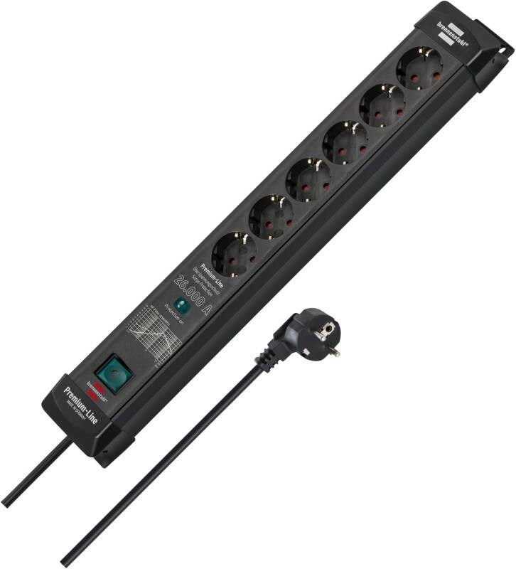brennenstuhl Premium-Line Stekkerdoos 6-voudig Met overspanningsbeveiliging tot 26.000 A, 1,8 m Zwart 1951160400