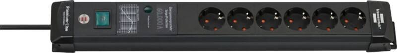 brennenstuhl Premium-Line Stekkerdoos 6-voudig Met overspanningsbeveiliging tot 60.000 A, 5 m Zwart 1951160402