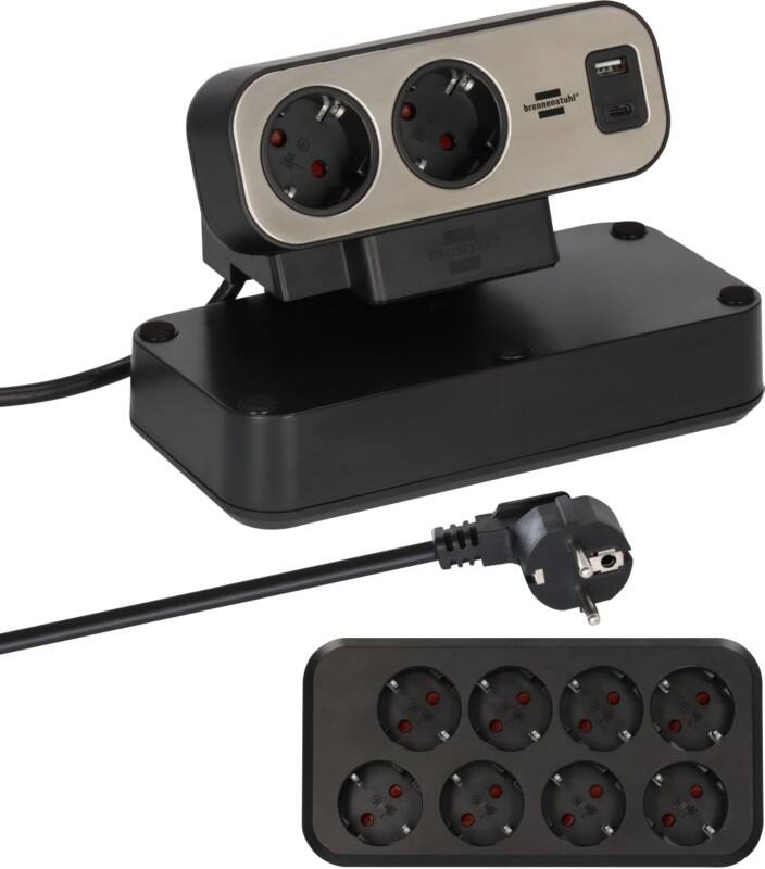 brennenstuhl Estilo Duplex Bureaustekkerdoos 10-voudig met USB-C Power Delivery voor snelladen, 1 x USB-C, 1 x USB-A, 2 m Zwart 1153580200