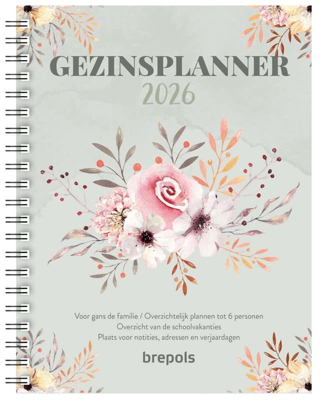 Brepols Familieplanner 2026 1 week op 2 pagina's Nederlands 17,2 (B) x 1 (D) x 23,3 (H) cm Groen