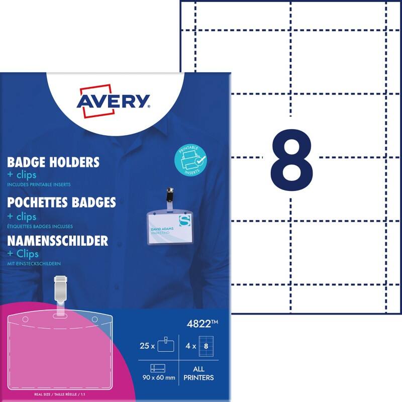 AVERY Zweckform Naambadge Clip 9 x 6 cm Kunststof, Papier 25 stuks
