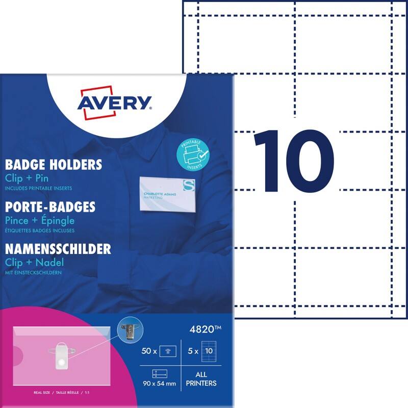 AVERY Zweckform Naambadge Combi-clip 9 x 5,4 cm Kunststof, Papier 50 stuks