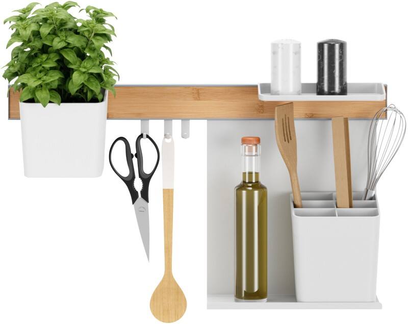 tesa Keukenorganizer Bamboe, Kunststof, Metaal Wit 16,45 x 55,75 x 33,45 cm 9 Stuks