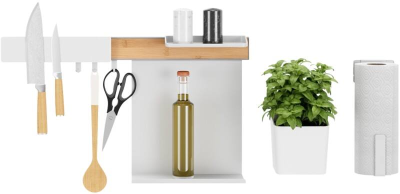 tesa Keukenorganizer Bamboe, Kunststof, Metaal Wit 16,45 x 55,75 x 34,45 cm 12 Stuks