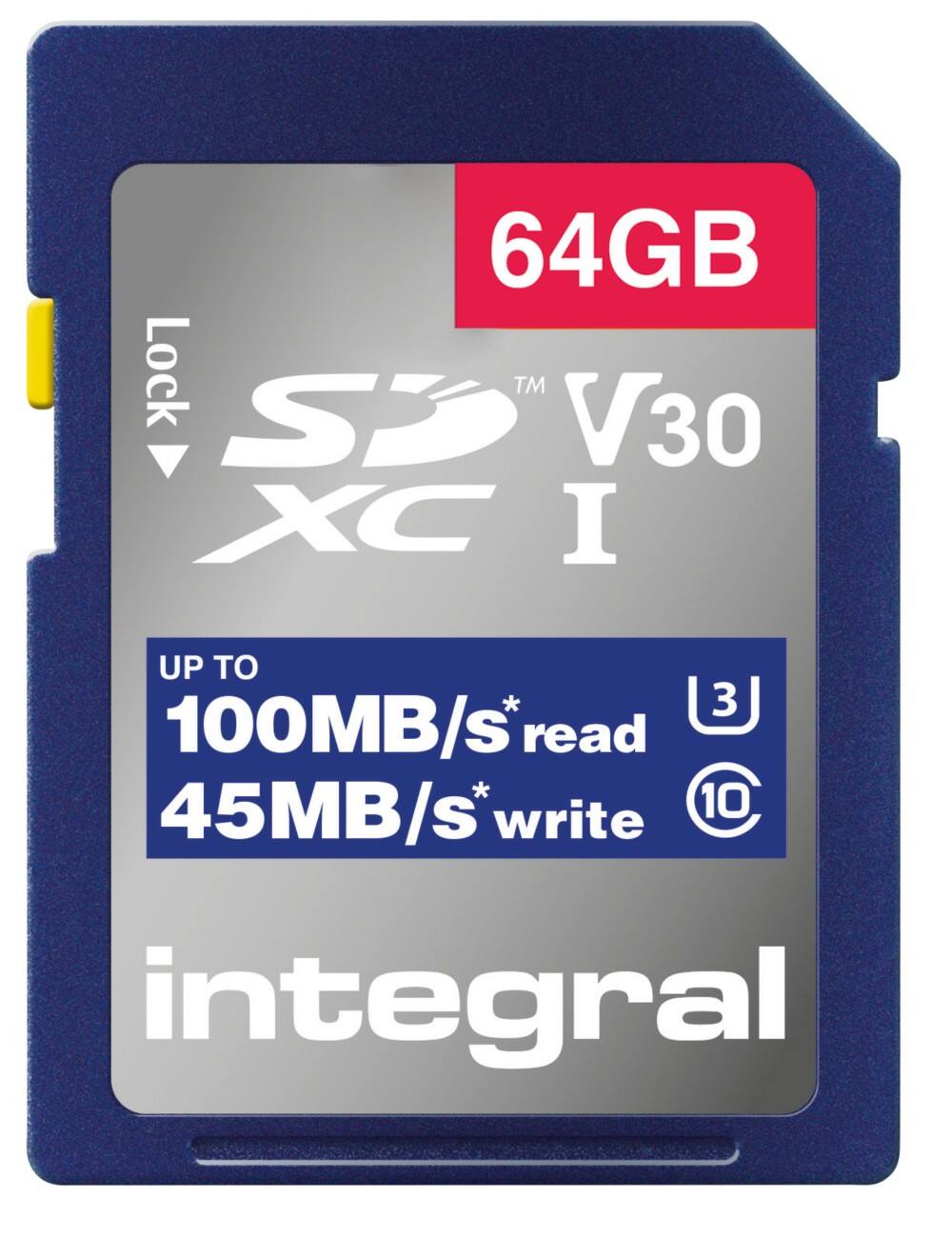 Integral 64 GB SD-kaart SDXC UHS-1 U3 CL10 V30 OP R-100 MBS
