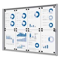 SHOWDOWN Vergrendelbaar notitiebord Magnetisch 8 x A4 Wandmontage Afsluitbaar 93,1 (B) x 65,5 (H) cm Zilver